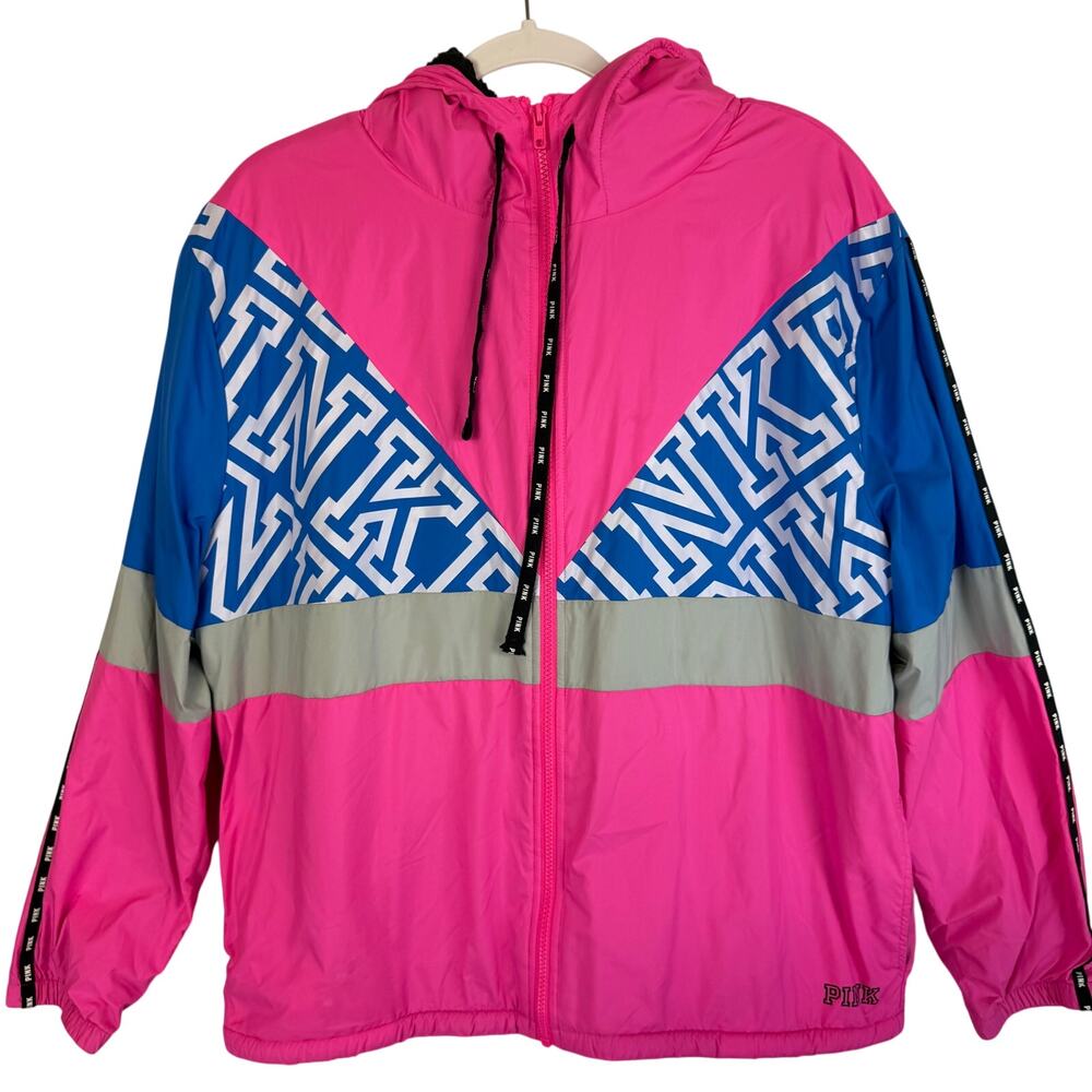 Victoria's Secret PINK Retro Sherpa Windbreaker Jacket Womens Size M/L‎ Pink